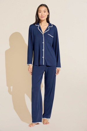 Eberjey Frida TENCEL™ Modal Long PJ Set Women Pajamas Navy White | RLA7718JR