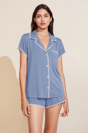 Eberjey Frida TENCEL™ Modal Shortie Short PJ Set Women Pajamas Blue White | MEB851NA