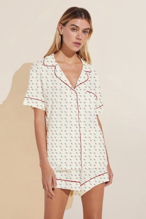 Eberjey Gisele Printed TENCEL™ Modal Relaxed Short PJ Set Women Pajamas White Red | HZO4915IR