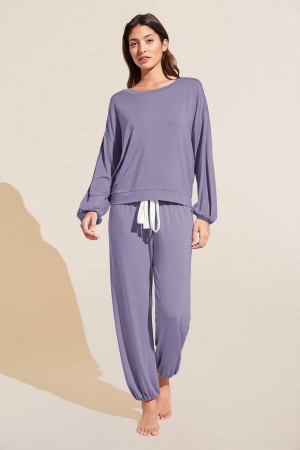 Eberjey Gisele TENCEL™ Modal Effortless PJ Set Women Pajamas Purple White | XFT727GU