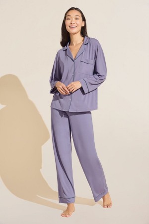 Eberjey Gisele TENCEL™ Modal Long PJ Set Women Pajamas Purple Blue | XZK919CO