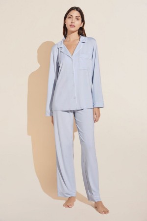 Eberjey Gisele TENCEL™ Modal Long PJ Set Women Pajamas Blue White | SJU7520VU