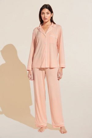 Eberjey Gisele TENCEL Modal Long PJ Set Women Pajamas Coral White | AUD2778SC