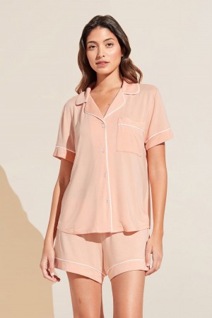 Eberjey Gisele TENCEL Modal Relaxed Short PJ Set Women Pajamas Coral White | LSG2967RW