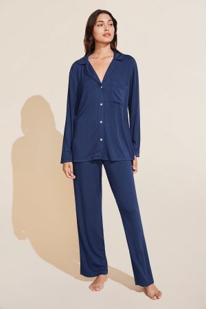 Eberjey Gisele TENCEL™ Modal Rib Long PJ Set Women Pajamas Navy | WOO9773BF