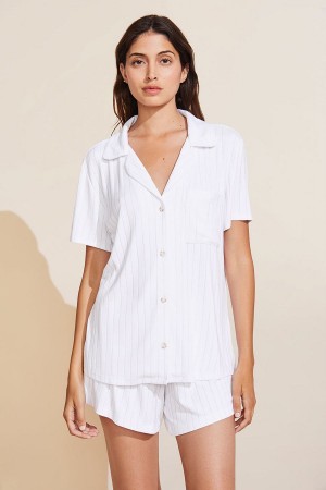 Eberjey Gisele TENCEL™ Modal Rib Relaxed Short PJ Set Women Pajamas White | SLN398SL