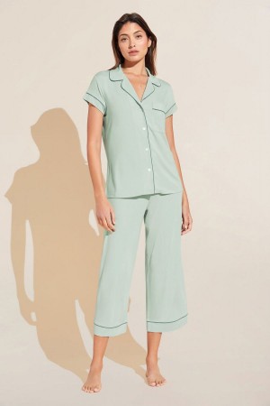 Eberjey Gisele TENCEL™ Modal Short Sleeve Cropped PJ Set Women Pajamas Green | QYH3957TV