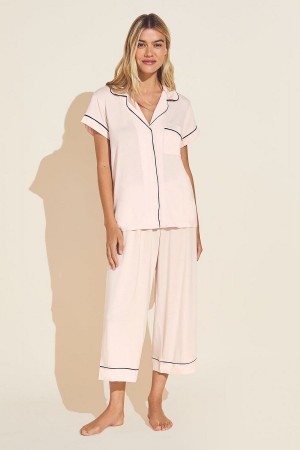 Eberjey Gisele TENCEL™ Modal Short Sleeve Cropped PJ Set Women Pajamas Pink Black | TPP6118NM