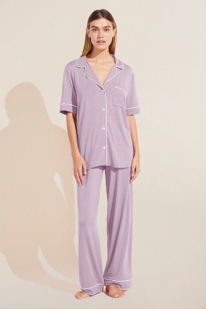 Eberjey Gisele TENCEL™ Modal Short Sleeve & Pant PJ Set Women Pajamas Purple White | RLM9471ND