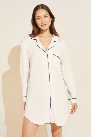 Eberjey Gisele TENCEL™ Modal Sleepshirt Women Pajamas White Navy | HAS7641UT