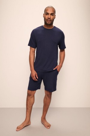 Eberjey Henry TENCEL™ Modal Rib Short PJ Set Men Pajamas Navy | CKU5326FR