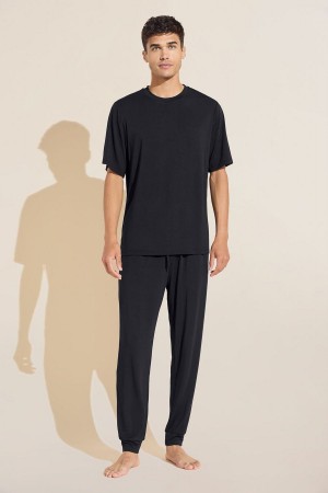 Eberjey Henry TENCEL™ Modal Short Sleeve & Pant PJ Set Men Pajamas Black | ZIZ5170QL