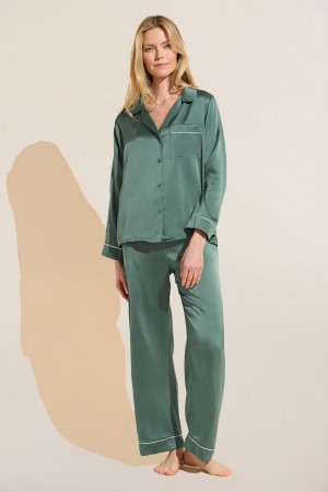 Eberjey Inez Washable Silk Long PJ Set Women Pajamas Green | MTW978AL