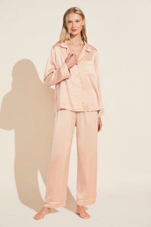 Eberjey Inez Washable Silk Long PJ Set Women Pajamas Rose Beige | TLB981DI