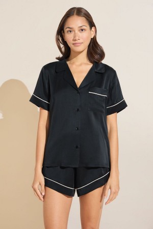 Eberjey Inez Washable Silk Short PJ Set Women Pajamas Black | MWW613QQ