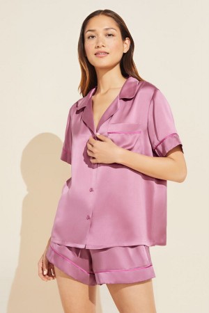 Eberjey Inez Washable Silk Short PJ Set Women Pajamas Purple | CJD2632PV