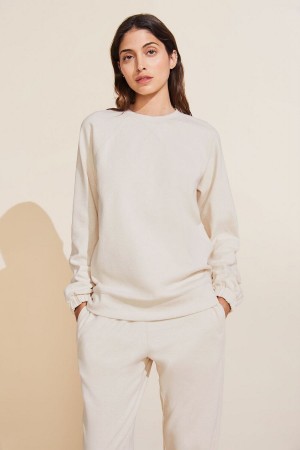 Eberjey Luxe Sweats Women Sweatshirt White | ARU4995BO