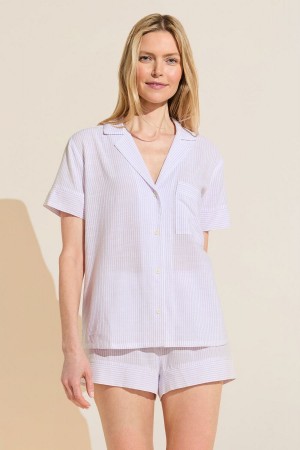 Eberjey Nautico Shortie Short PJ Set Women Pajamas White Purple | AEK4885LE