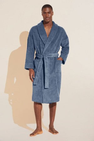 Eberjey Terry Gender Neutral Men Robe Blue | ZPA7557NU