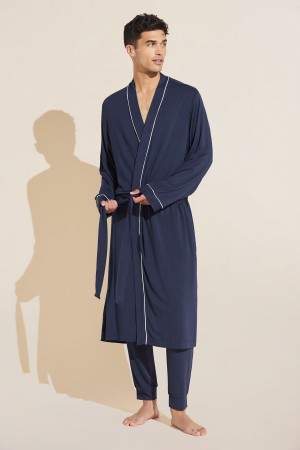 Eberjey William TENCEL™ Modal Men Robe Navy White | ENX4025CW