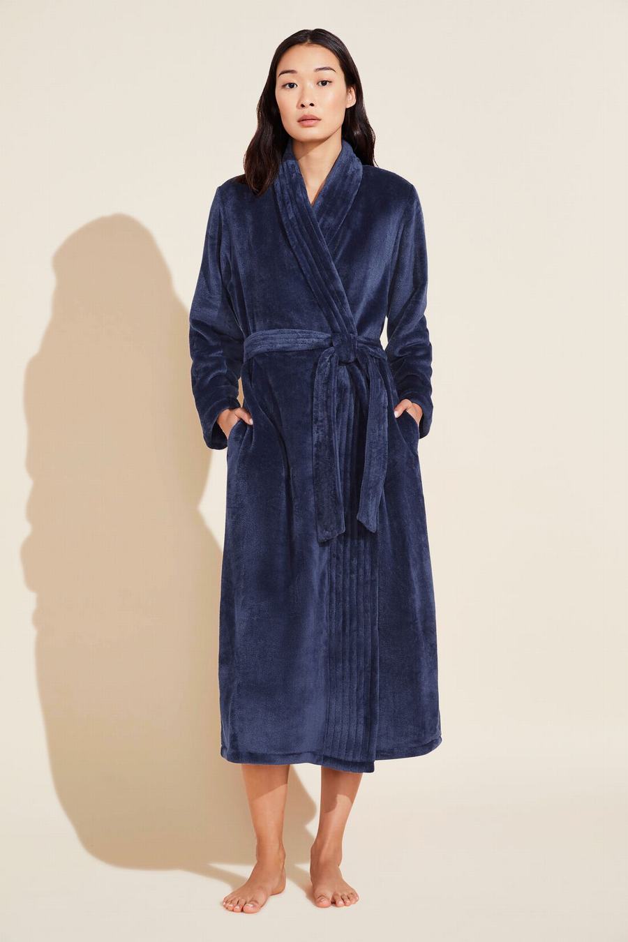 Eberjey Chalet Recycled Plush Women Robe Navy | ZQO6631ZY