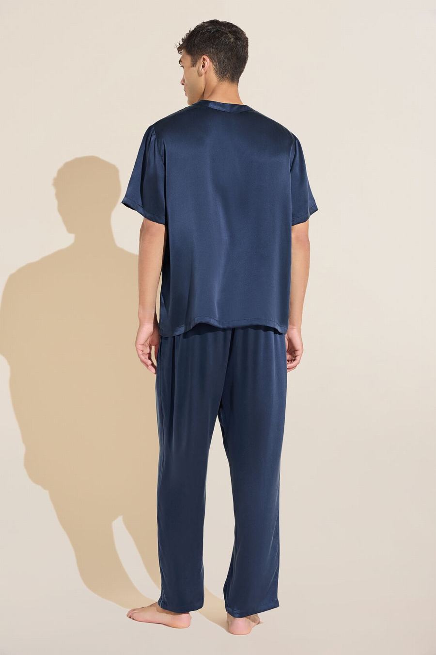 Eberjey Charles Washable Silk Short Sleeve & Pant PJ Set Men Pajamas Navy | QWC418YB