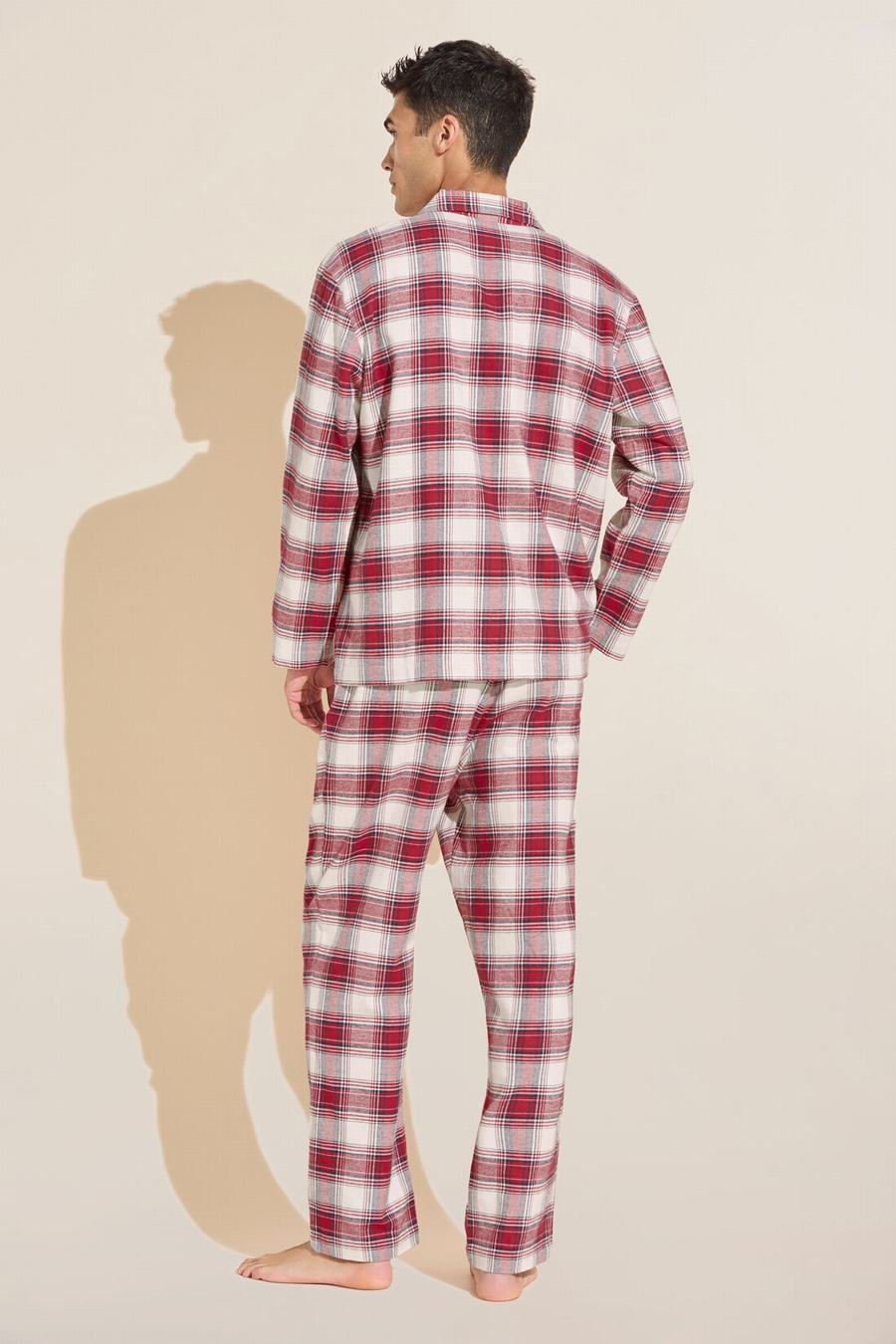 Eberjey Flannel Long PJ Set Men Pajamas Red White | VYI984SP