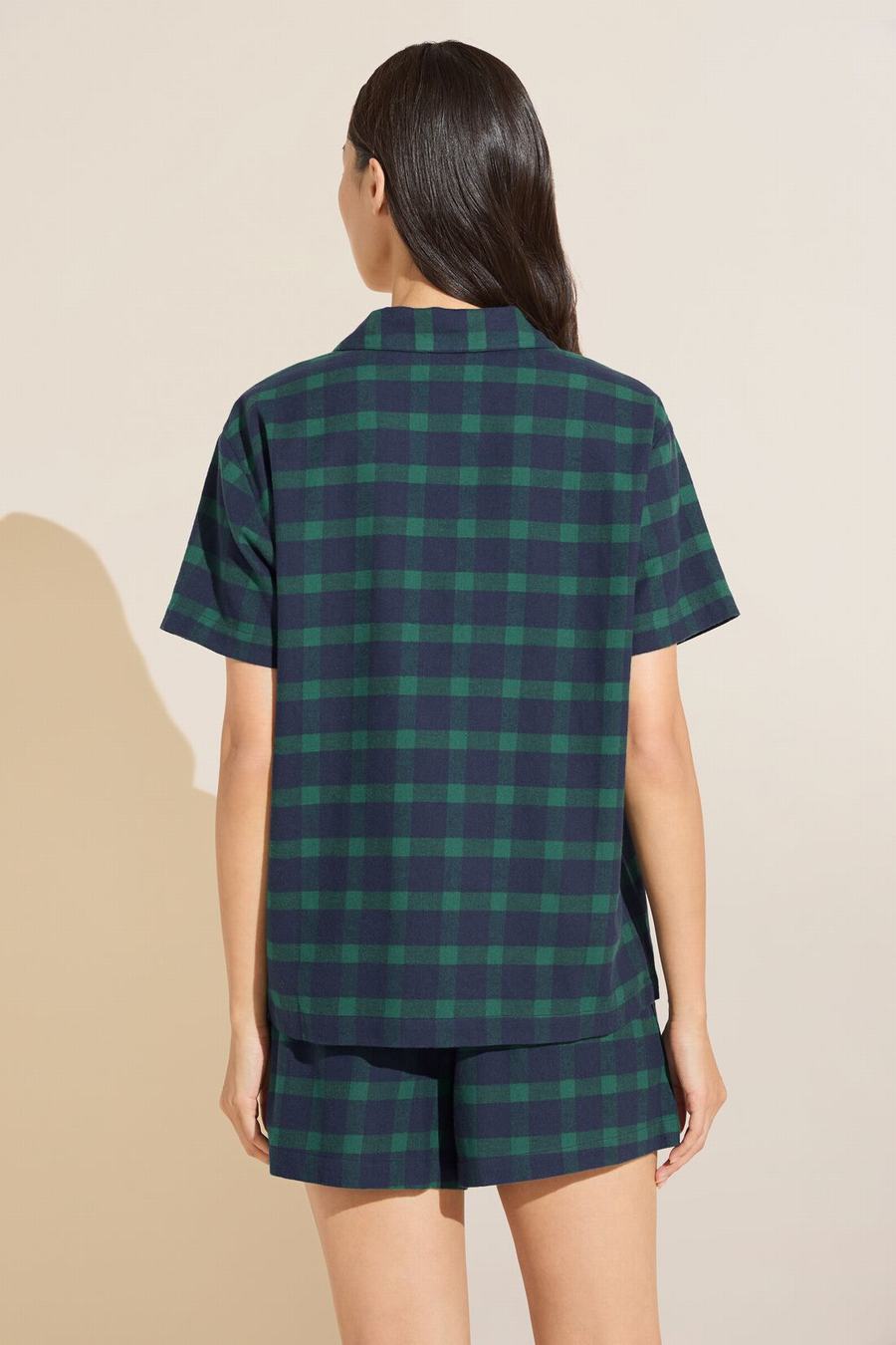 Eberjey Flannel Short PJ Set Women Pajamas Navy Green | WVH9374CL