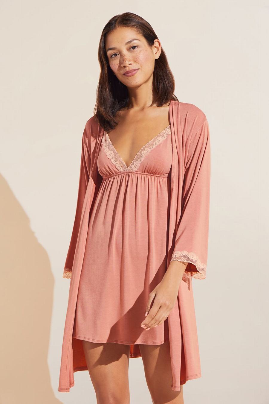 Eberjey Flora TENCEL™ Modal 3/4 Sleeve Women Robe Rose Pink | FGV249TI