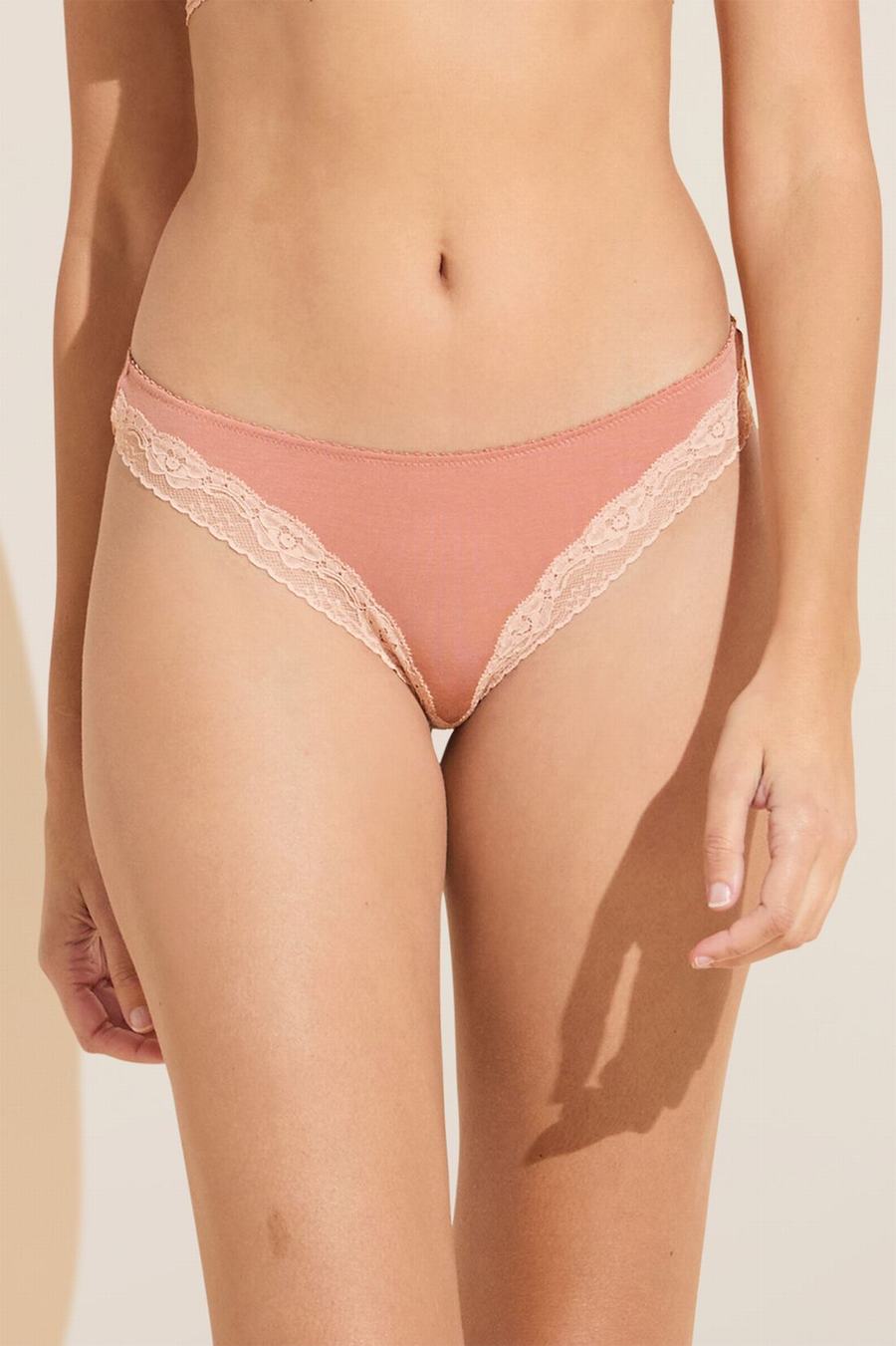 Eberjey Flora TENCEL™ Modal Women Thong Panty Pink Dark Red Rose | SXC741BS