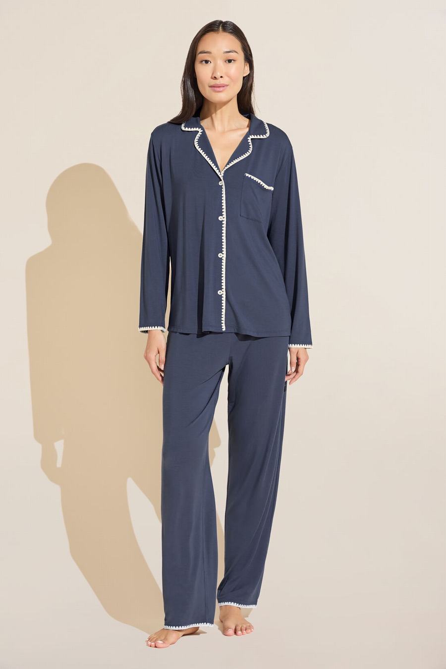 Eberjey Frida TENCEL™ Modal Long PJ Set Women Pajamas Blue White | BOF3580DJ