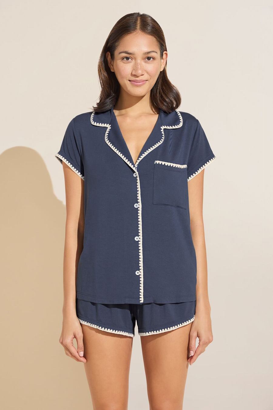 Eberjey Frida TENCEL™ Modal Shortie Short PJ Set Women Pajamas Blue White | VBS1077GY