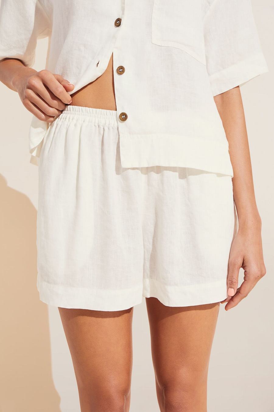 Eberjey Garment Dyed Linen Short Set Women Shorts White | HPQ6852WB