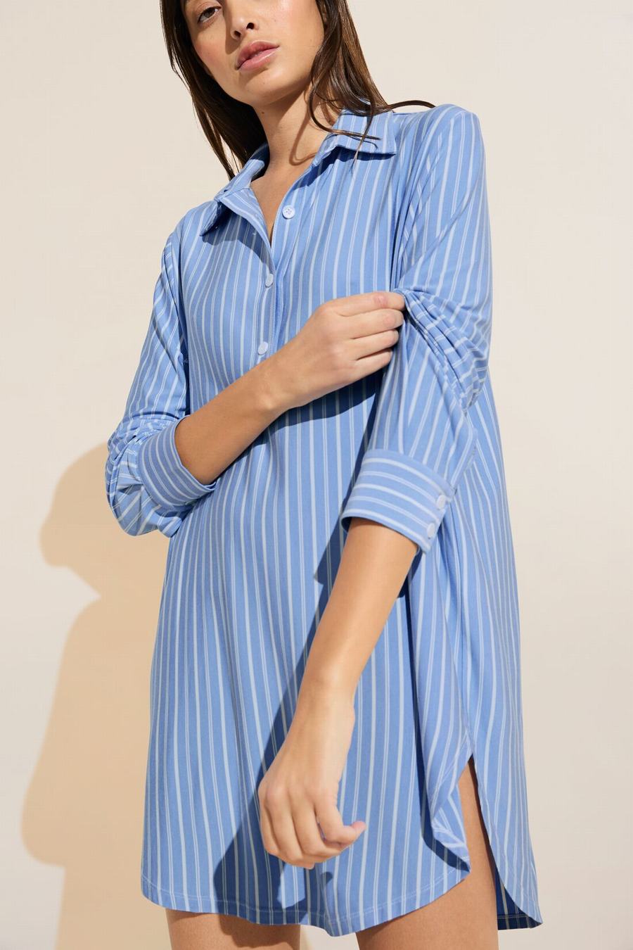 Eberjey Gisele Printed TENCEL™ Modal Boyfriend Sleepshirt Women Pajamas Blue White | RWA609QO