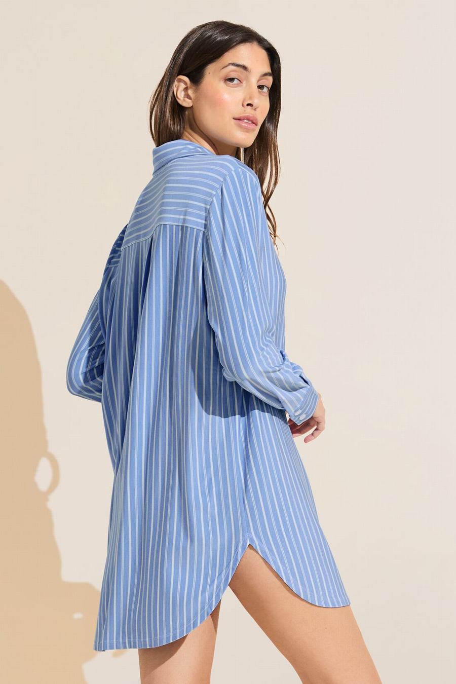 Eberjey Gisele Printed TENCEL™ Modal Boyfriend Sleepshirt Women Pajamas Blue White | RWA609QO