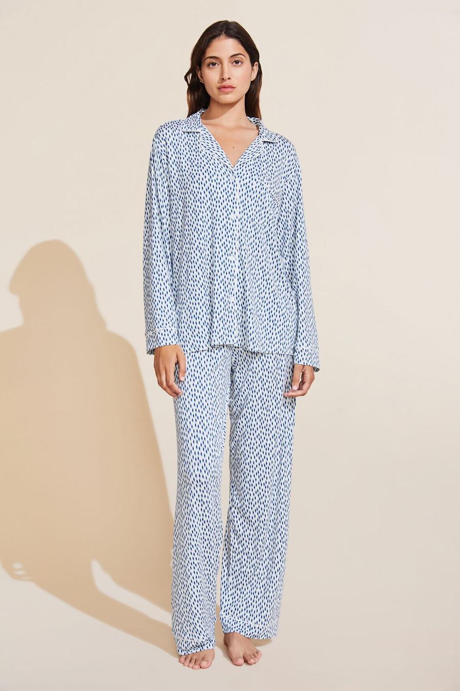 Eberjey Gisele Printed TENCEL™ Modal Long PJ Set Women Pajamas Blue White | AKS818YE