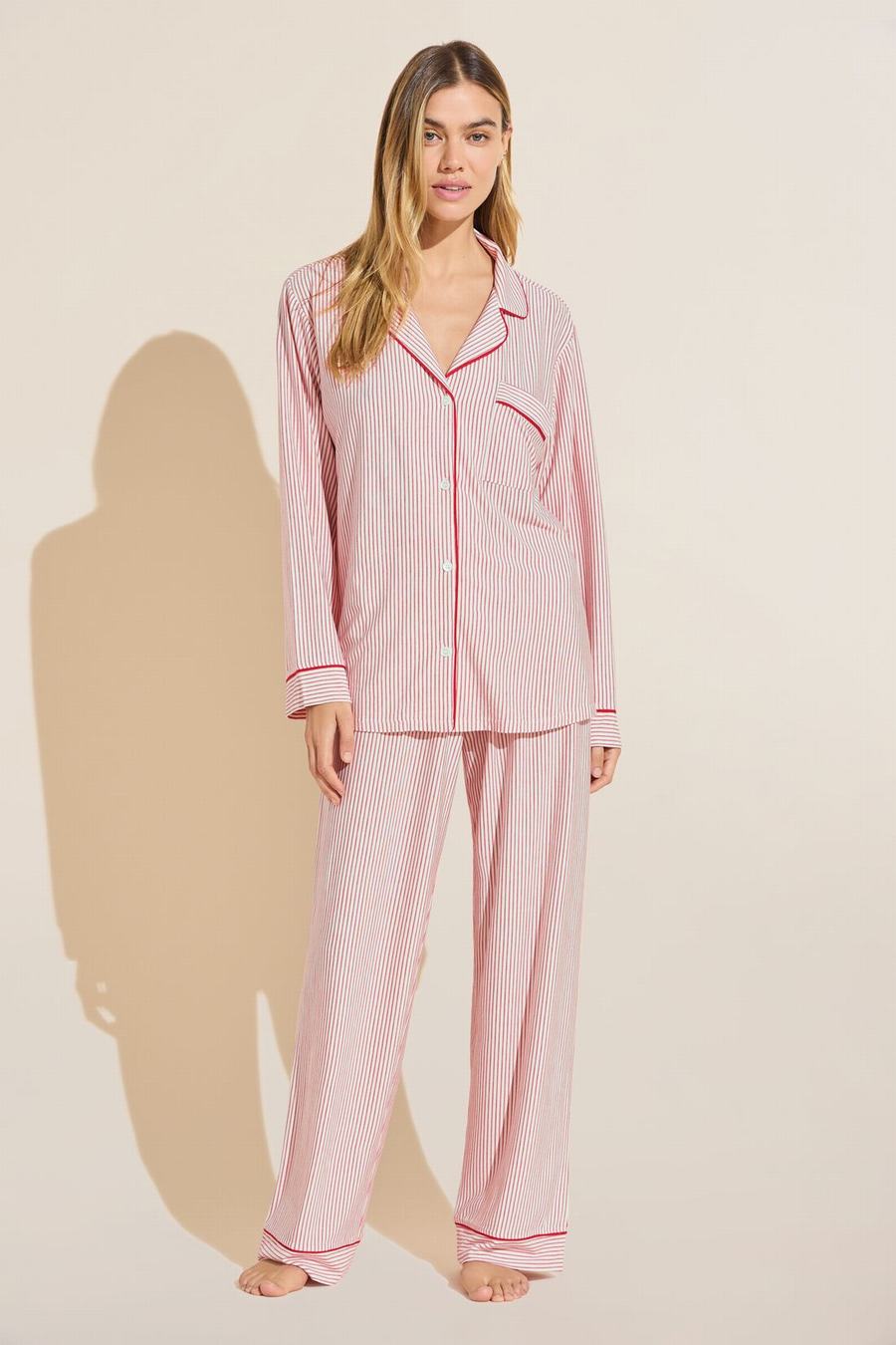 Eberjey Gisele Printed TENCEL™ Modal Long PJ Set Women Pajamas Pink Red White | AKK5011EH