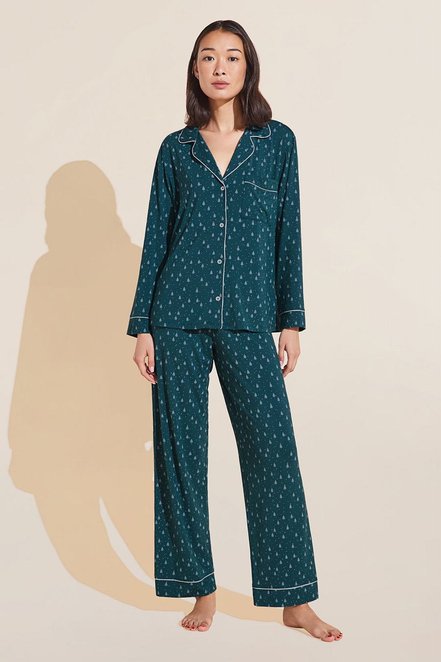 Eberjey Gisele Printed TENCEL™ Modal Long PJ Set Women Pajamas Dark Green White | WKE6293YO