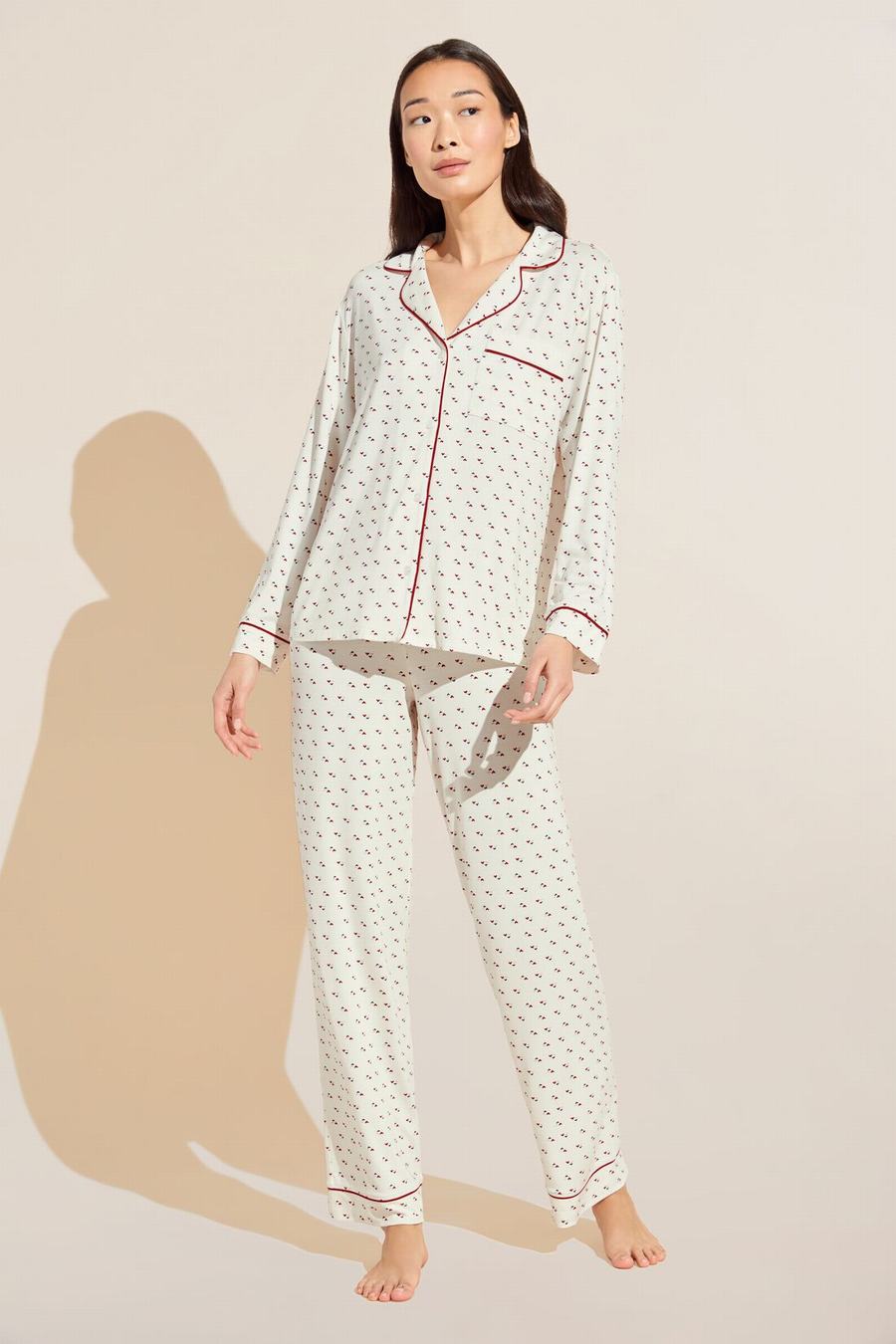 Eberjey Gisele Printed TENCEL Modal Long PJ Set Women Pajamas White Red | GNY717BE