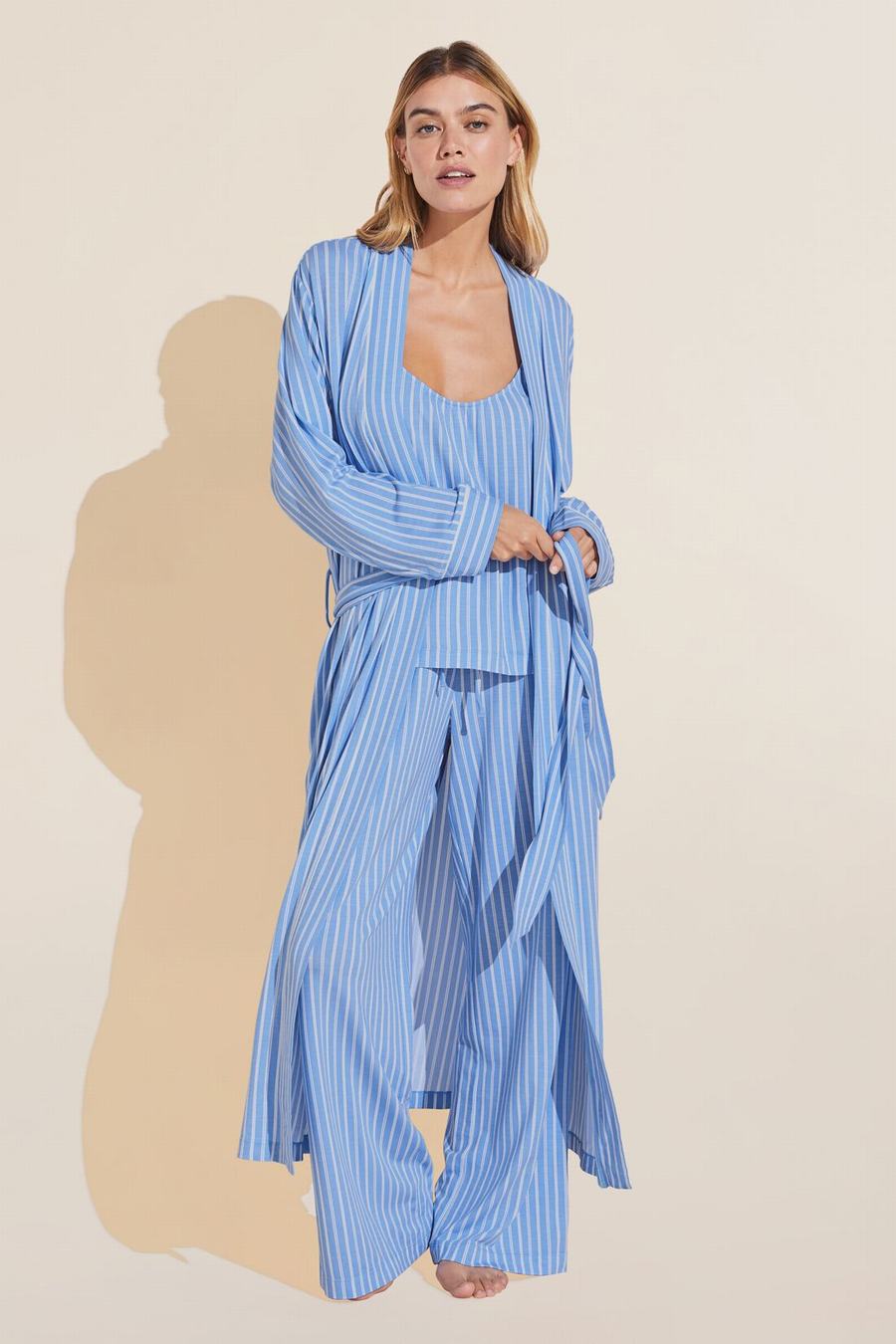 Eberjey Gisele Printed TENCEL™ Modal Long Women Robe Blue | QAN6165QP