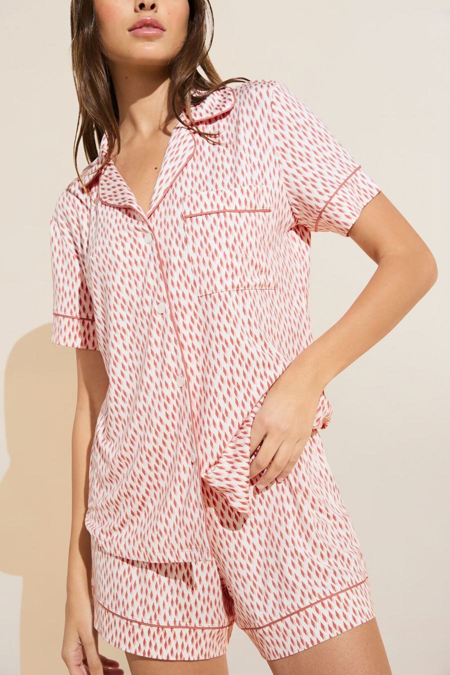 Eberjey Gisele Printed TENCEL™ Modal Relaxed Short PJ Set Women Pajamas Dark Red Pink White | TCQ5568UO