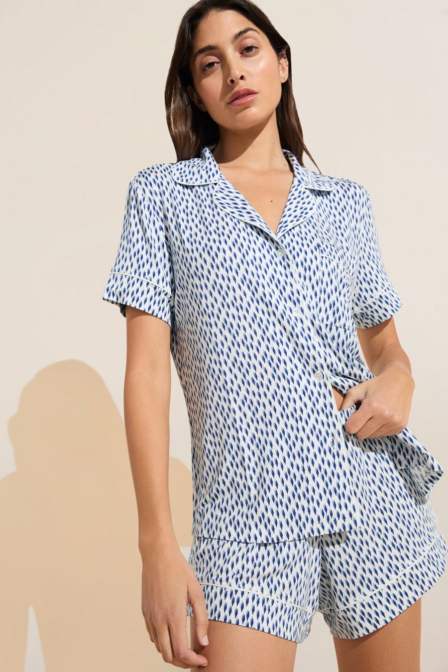 Eberjey Gisele Printed TENCEL™ Modal Relaxed Short PJ Set Women Pajamas Blue White | JTN176IO