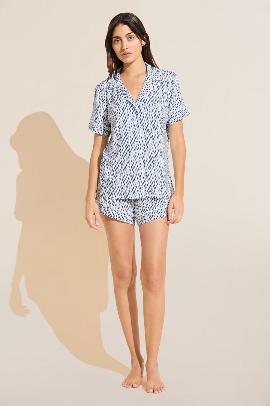 Eberjey Gisele Printed TENCEL™ Modal Relaxed Short PJ Set Women Pajamas Blue White | JTN176IO