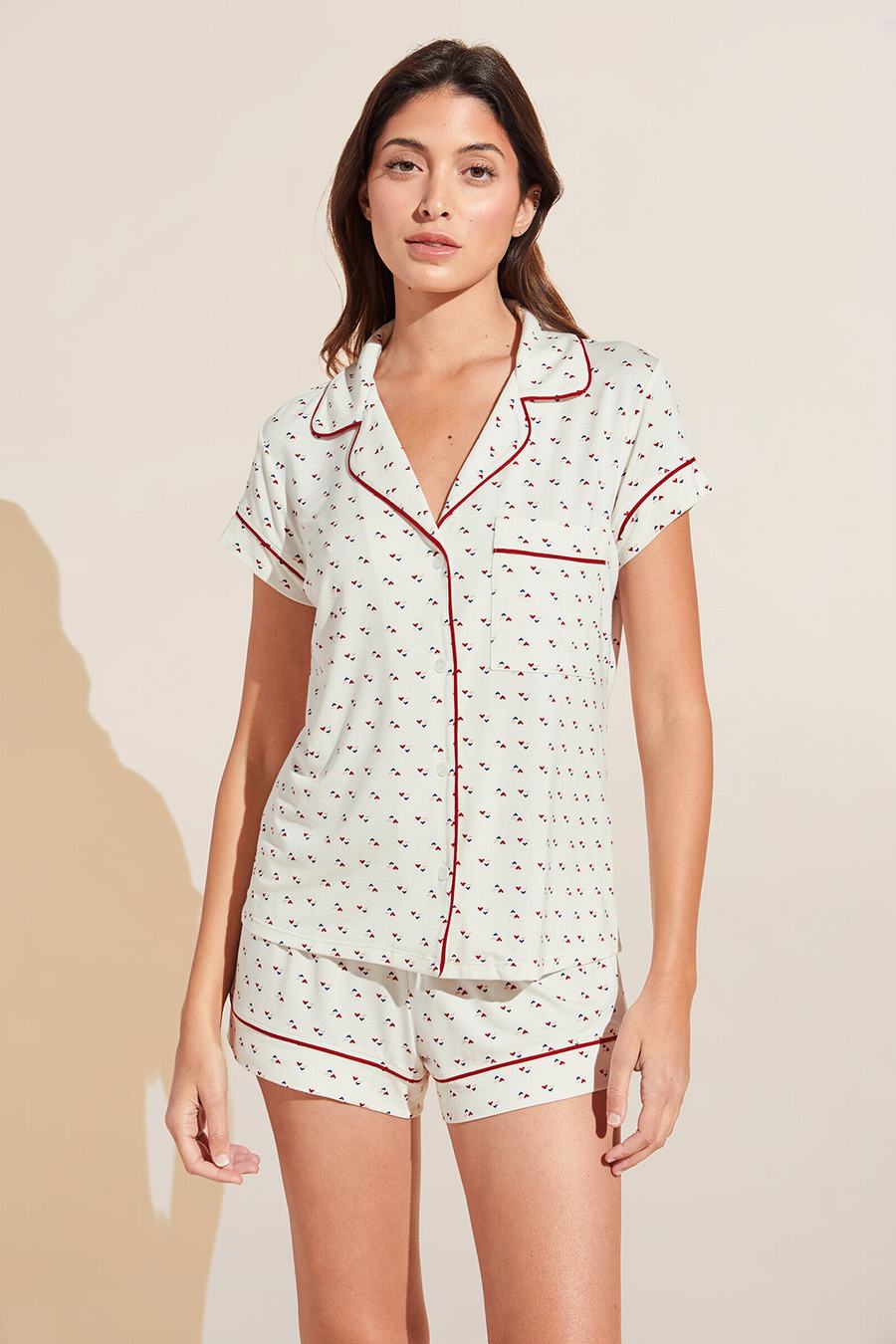 Eberjey Gisele Printed TENCEL Modal Shortie Short PJ Set Women Pajamas White Red | AHC9159AI