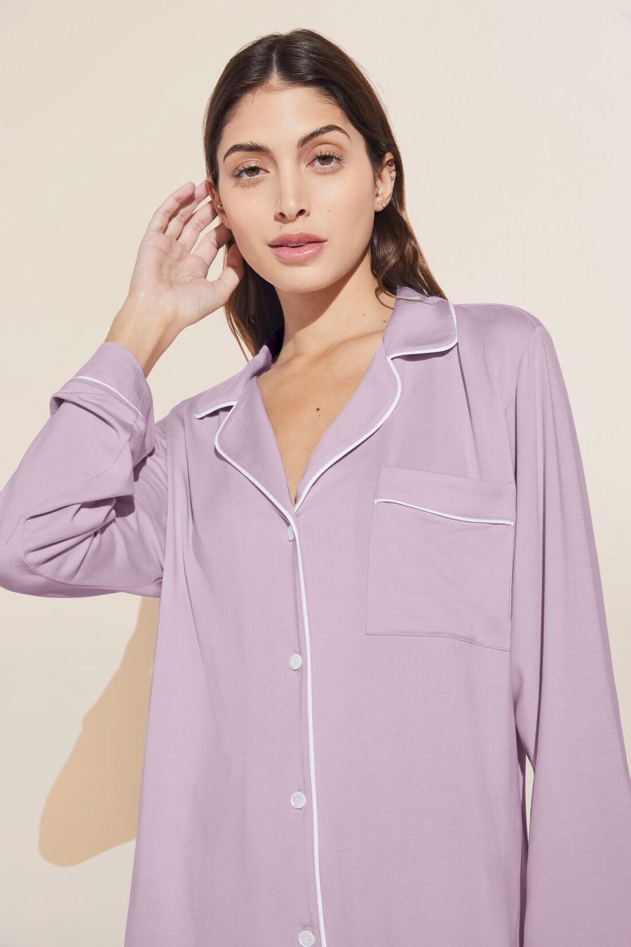 Eberjey Gisele TENCEL™ Modal Long PJ Set Women Pajamas Purple White | KZW809KU