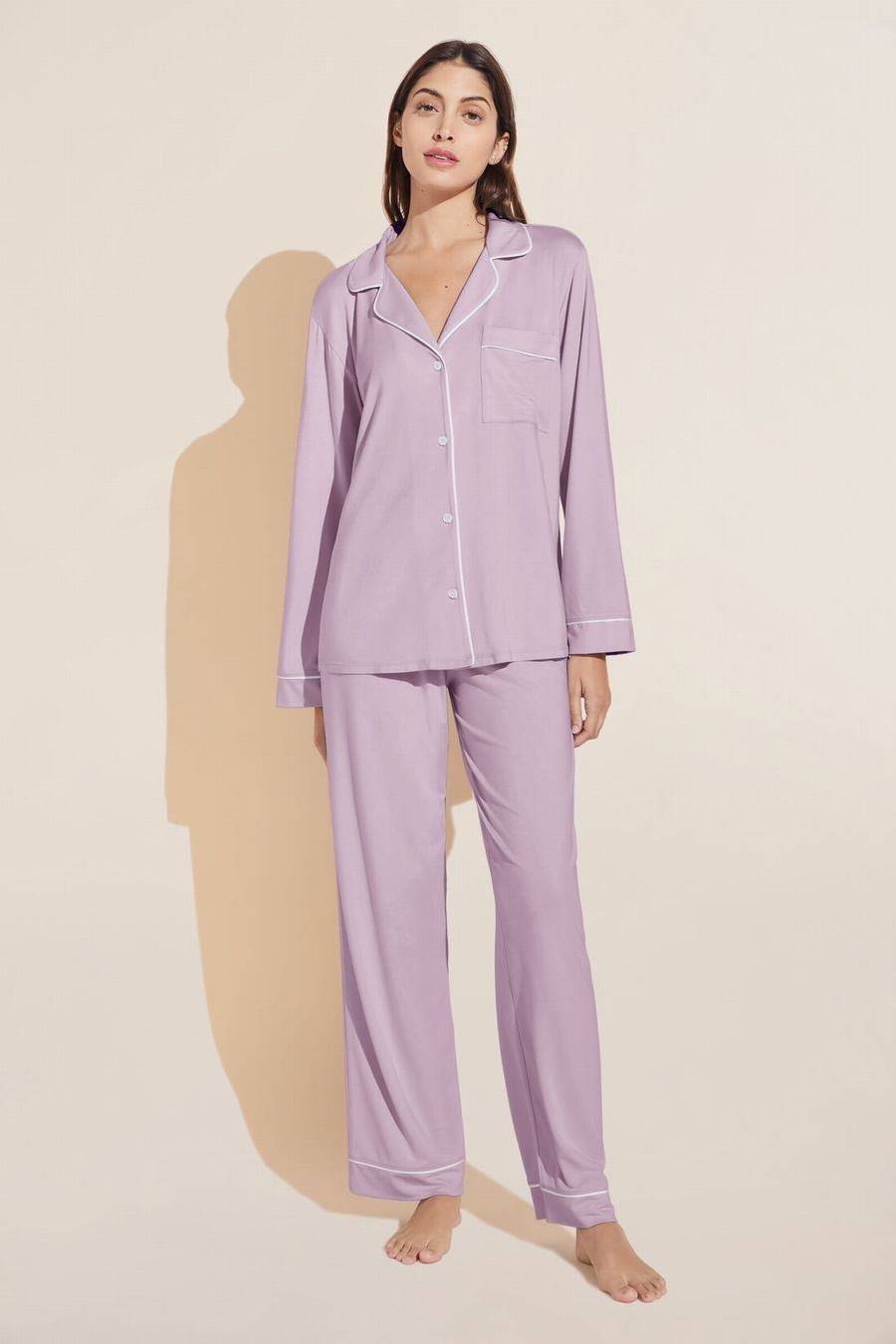 Eberjey Gisele TENCEL™ Modal Long PJ Set Women Pajamas Purple White | KZW809KU