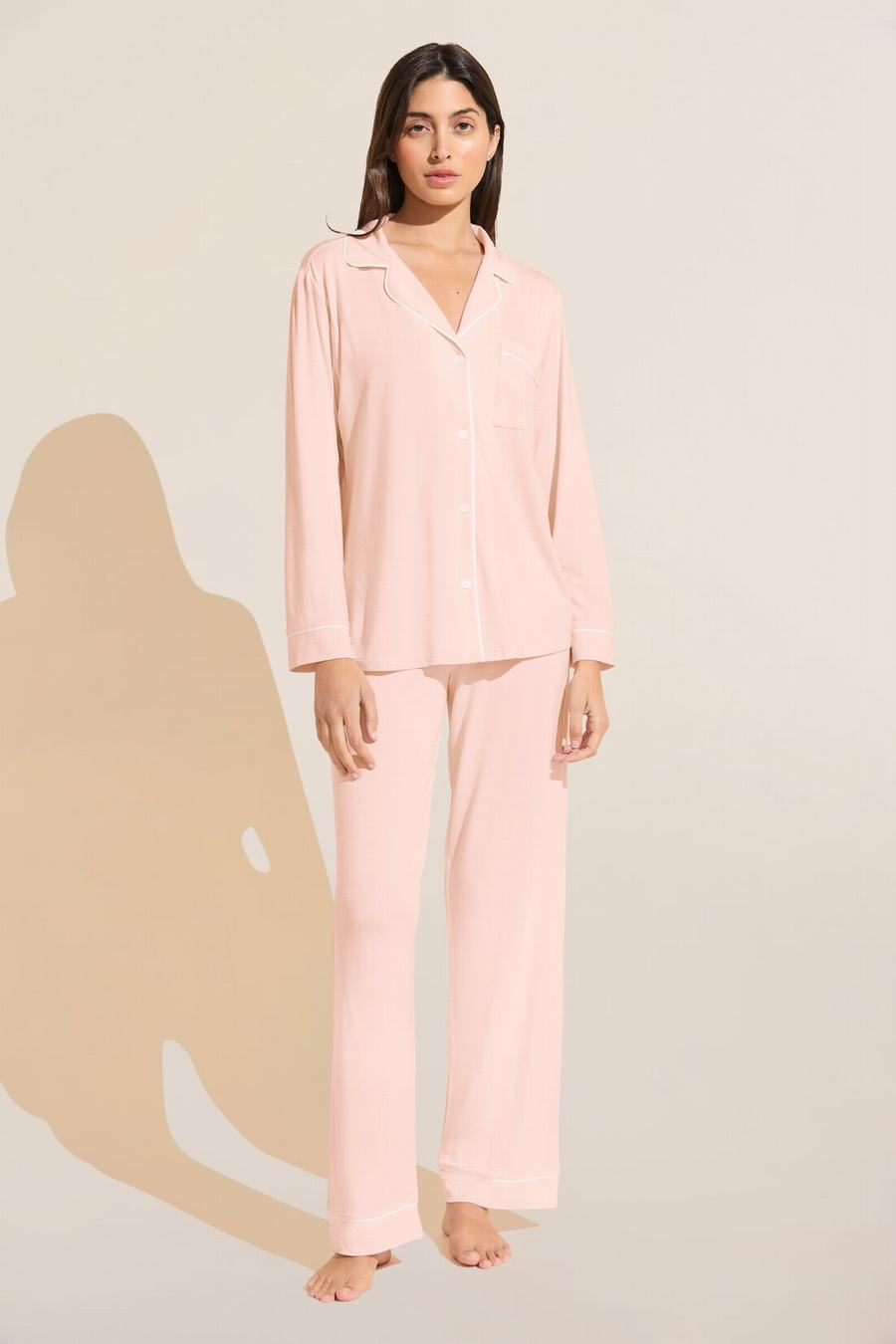 Eberjey Gisele TENCEL™ Modal Long PJ Set Women Pajamas Pink White | GMT159AW