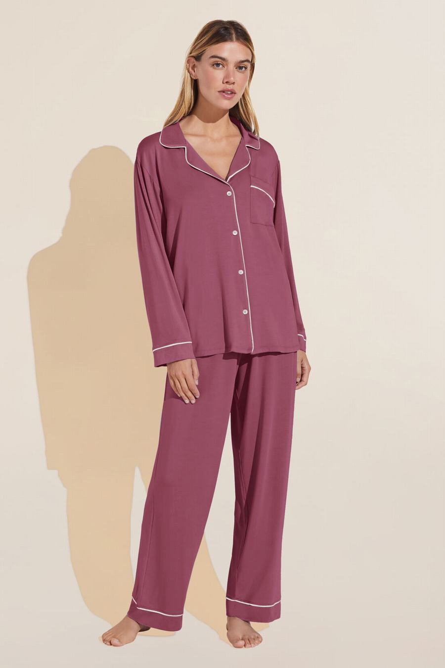 Eberjey Gisele TENCEL™ Modal Long PJ Set Women Pajamas Red White | PMC5634KC