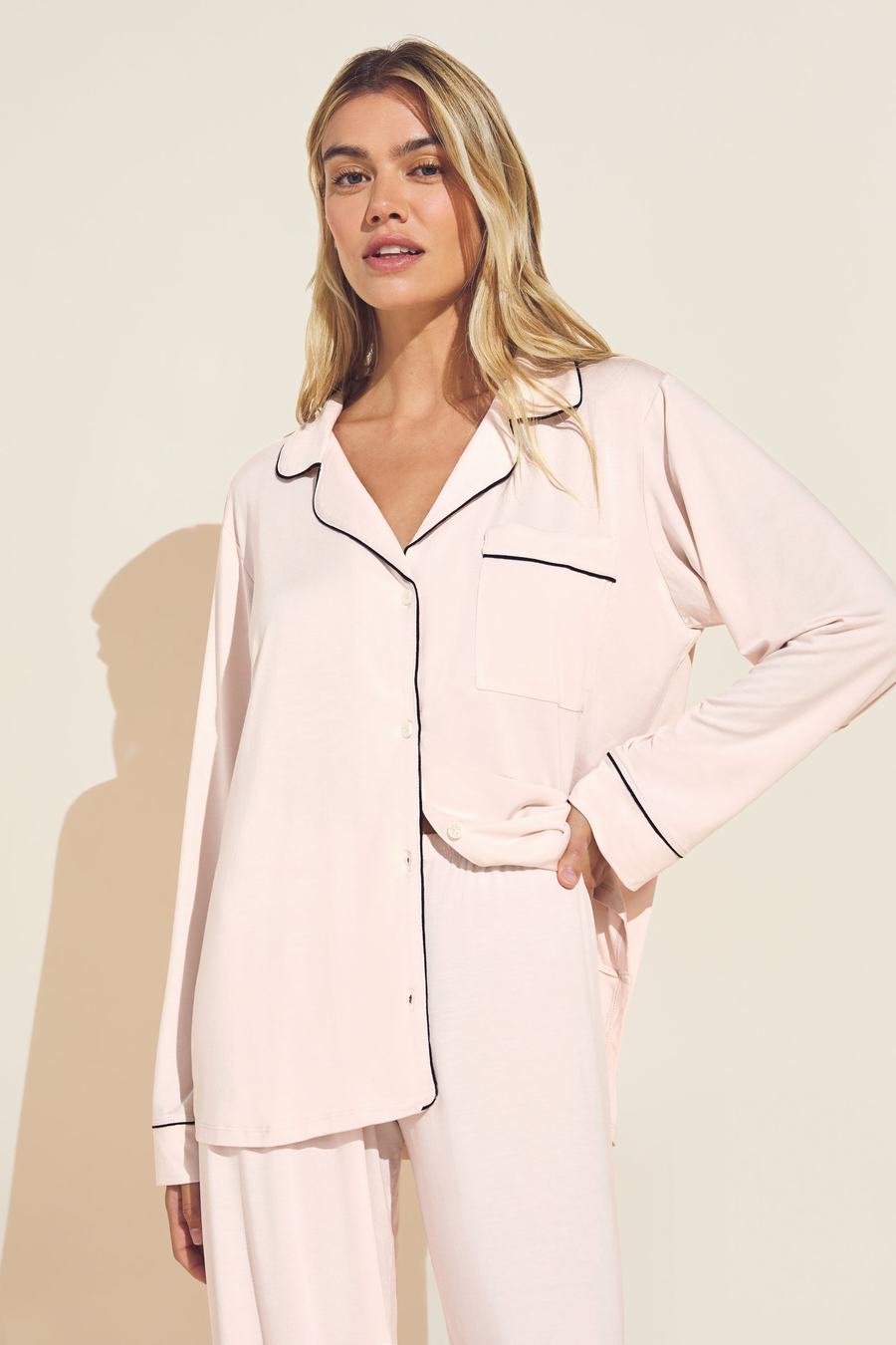 Eberjey Gisele TENCEL™ Modal Long PJ Set Women Pajamas Pink Black | YYV4881BH