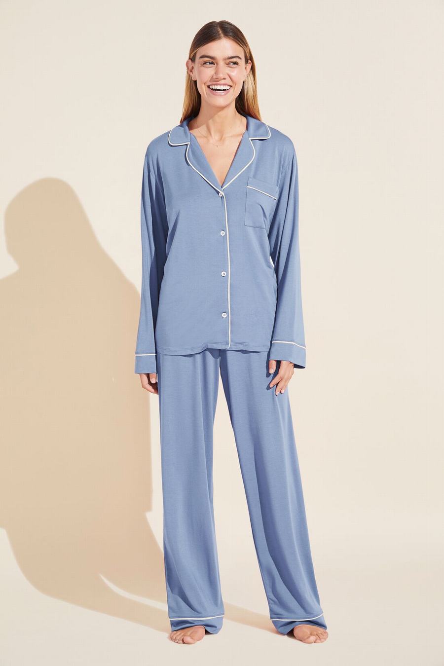 Eberjey Gisele TENCEL™ Modal Long PJ Set Women Pajamas Blue White | BPC4875RZ